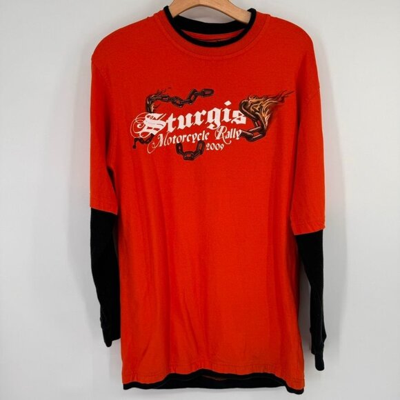 Sturgis mens 2009 69th Annual Motorcycle Rally Long Sleeve Orange T-Shirt Size l - Picture 2 of 9